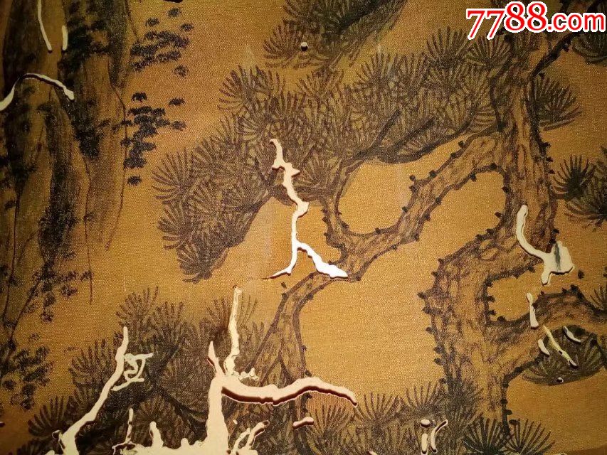 保证纯手绘老绢画山水画国画,虫蛀比较严重,古董古玩古字画收藏